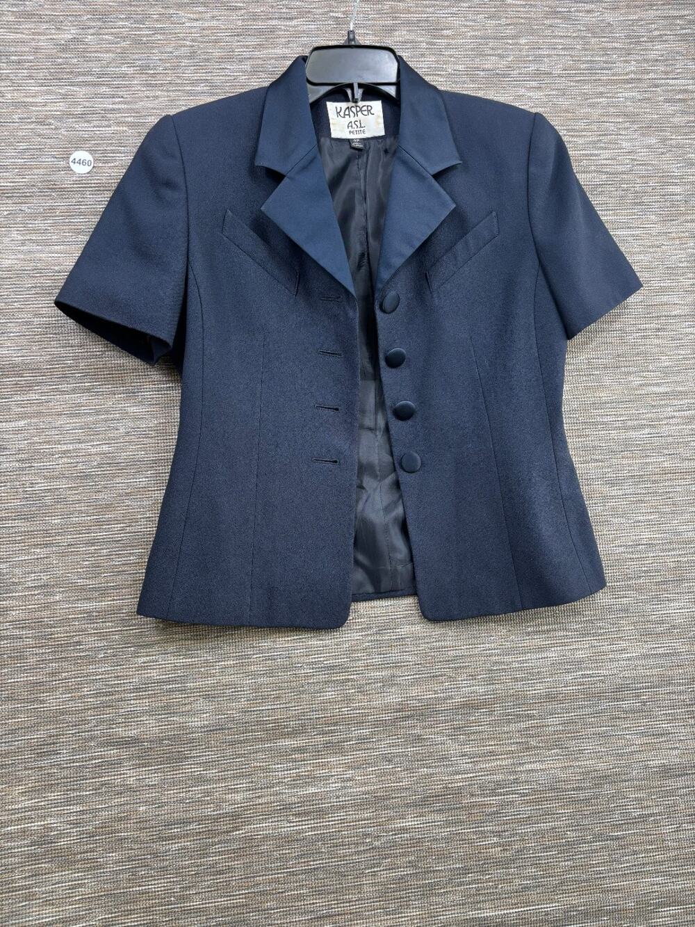 Kasper for A.S.L. Short Sleeve Suit Blazer Jacket Womens Size 4P Navy Blue